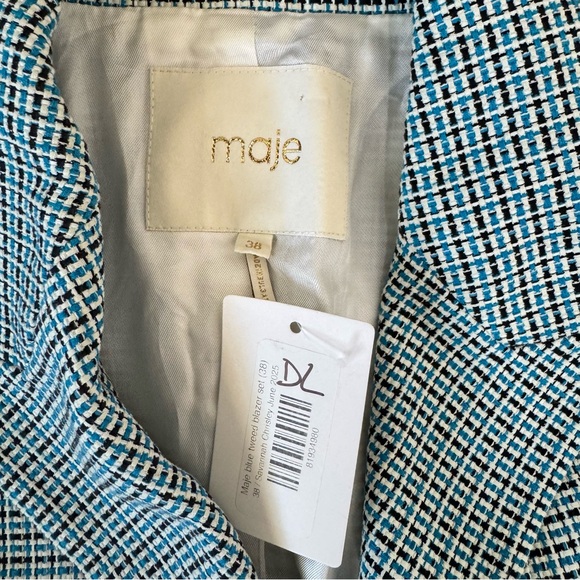 Maje Vikar Blue Double Button Tweed Blazer Shorts Set Size 38 US M Classic - Picture 14 of 16